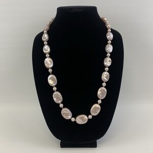 Vintage Chunky Light Pink Oblong Flat Pearl Necklace